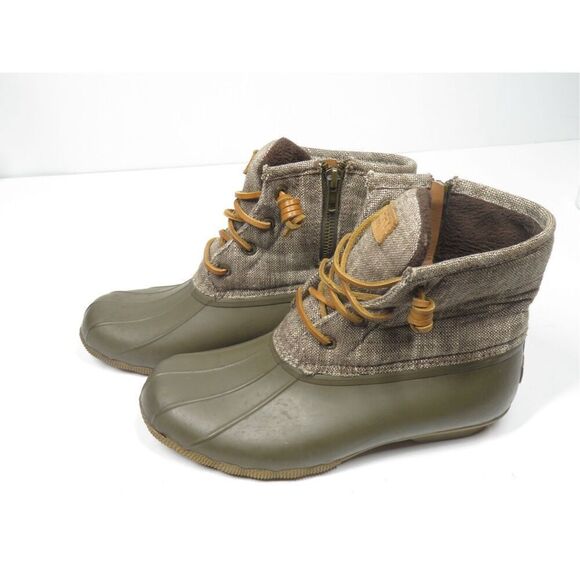 Sperry Saltwater Heavy Linen OLIVE Duck Boots Waterproof Rain Boots Women Size 7 - Picture 3 of 8